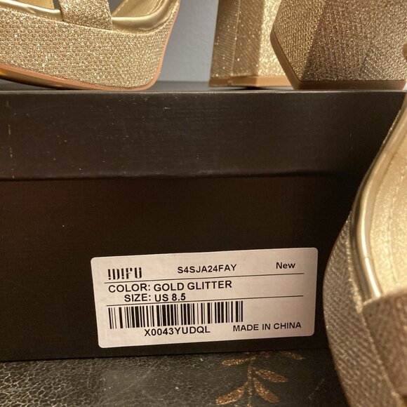 IDIFU Women's Gold Glitter Platform High Chunky Heels Open Toe Sandal - Picture 2 of 8